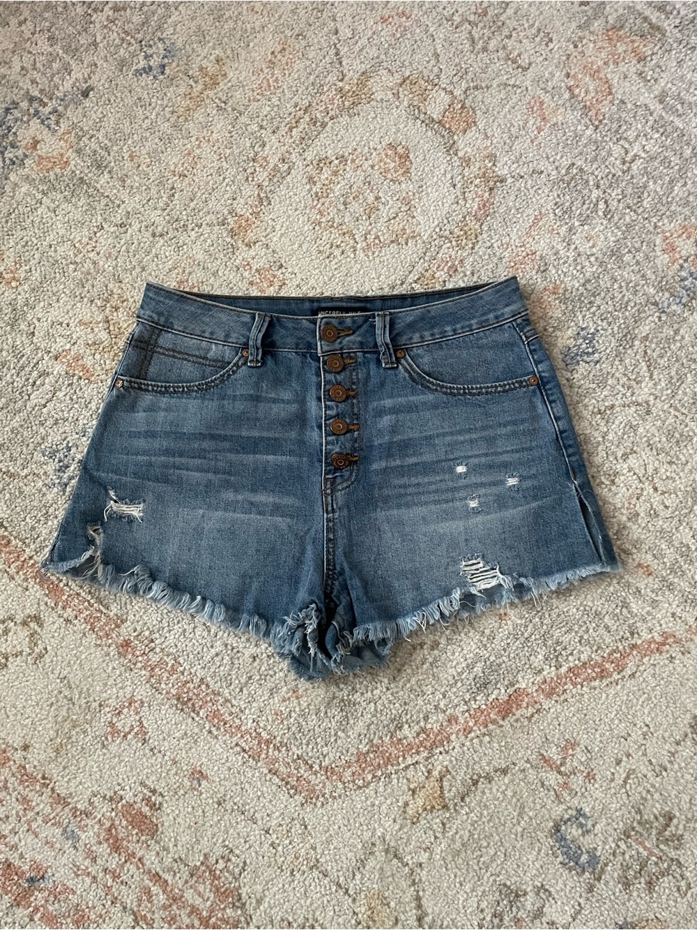 Sincerely Jules High-Waist Distressed Denim Shorts in Blue